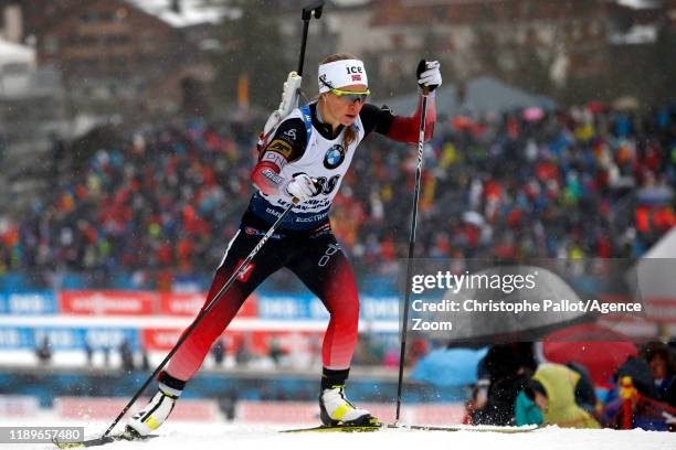 Tiril Eckhoff of Norway takes 1st place during the IBU Biathlon World Cup Women's 7.5km on December 20, 2019 in Le Grand-Bornand, France.