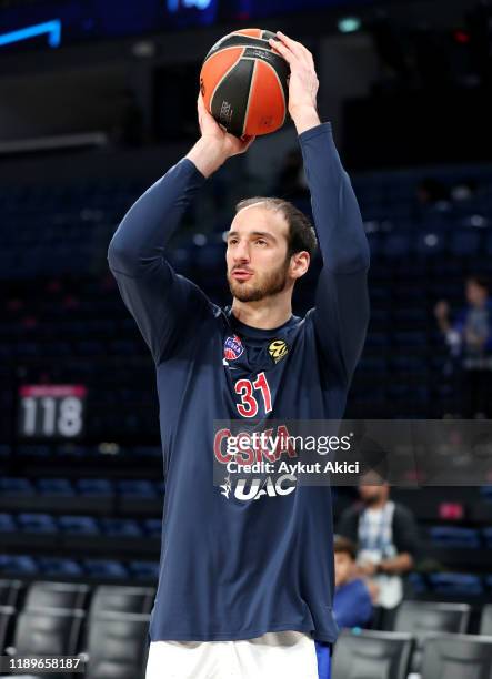 Kosta Koufos, #31 of CSKA Moscow warms-up prior to the 2019/2020 Turkish Airlines EuroLeague Regular Season Round 15 match between Anadolu Efes...