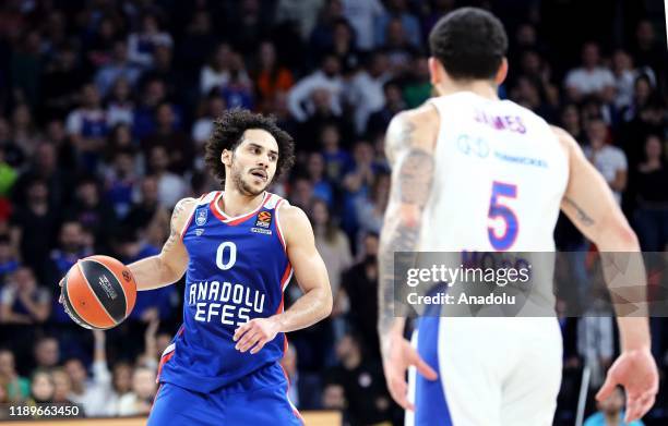 Shane Larkin of Anadolu Efes in action against Mike James of CSKA Moscow during the Turkish Airlines Euroleague basketball match between Anadolu Efes...