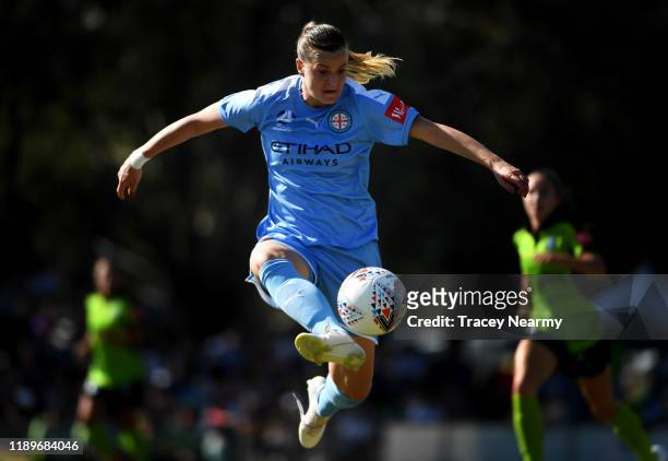Milica Mijatovic of Melbourne City FC in action during the round 2 W-League match between Canberra United and Melbourne City at McKellar Park on...