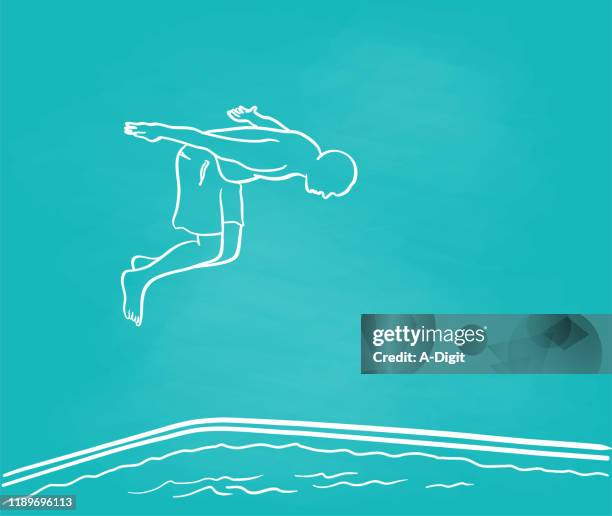 diving in swimming pool chalkboard - diving stock illustrations