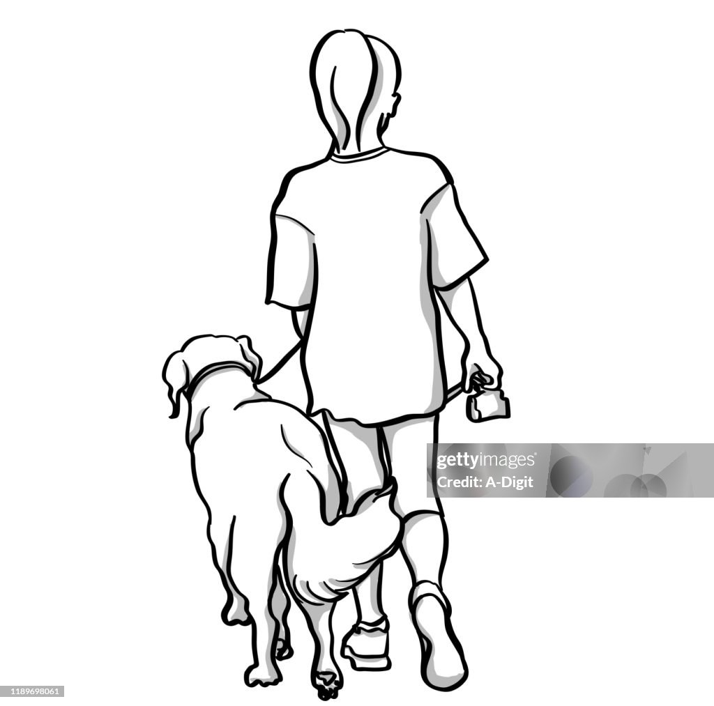 Mädchen Walking Her Dog
