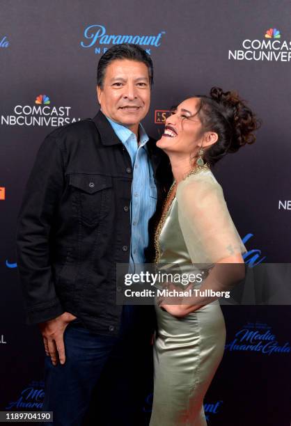 Actors Gil Birmingham and Q'orianka Kilcher attend the 2019 Los Angeles Skins Fest Native American media awards gala at Hard Rock Cafe on November...