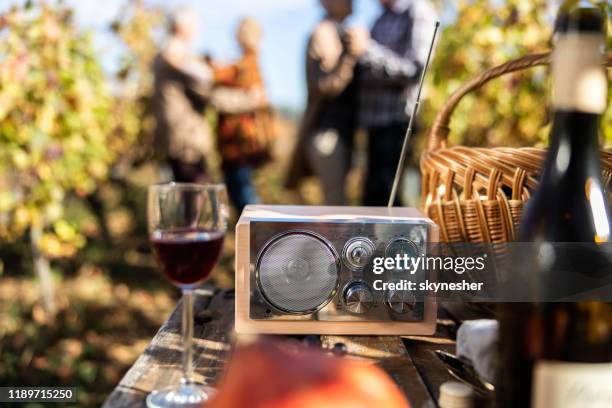 radio music on a picnic in vineyard! - vintage food and drink stock pictures, royalty-free photos & images