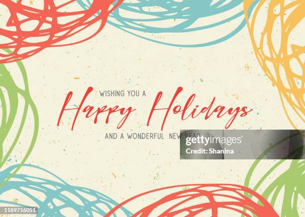 stockillustraties, clipart, cartoons en iconen met happy holidays scribbles wenskaart - scenario