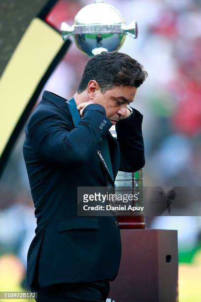 Head Coach of River Plate Marcelo Gallardo reacts after receiving the second place medal after the final match of Copa CONMEBOL Libertadores 2019...