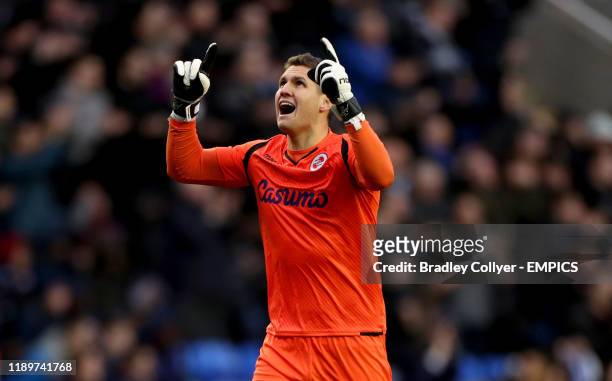 Reading goalkeeper Rafael Cabral Barbosa celebrates after his side score their first goal off the game Reading v Derby County - Sky Bet Championship...