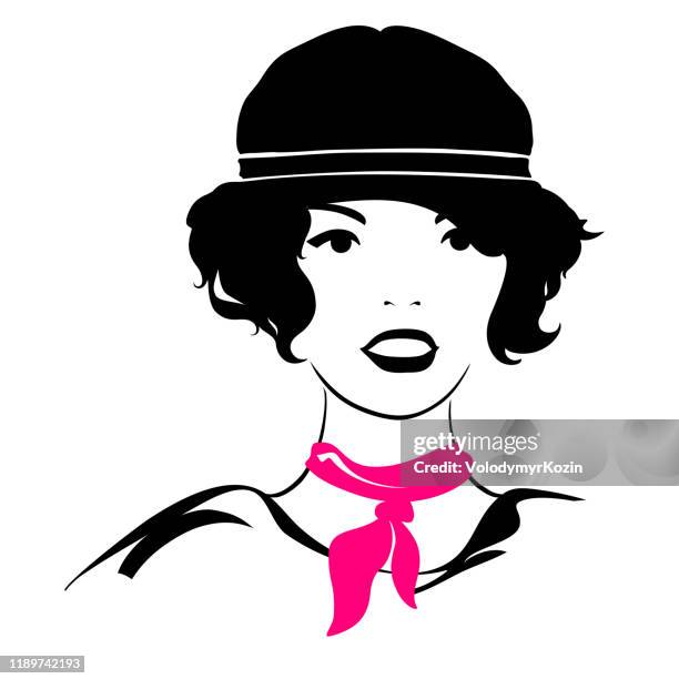 fashionable illustration - portrait of a girl - woman headscarf stock illustrations
