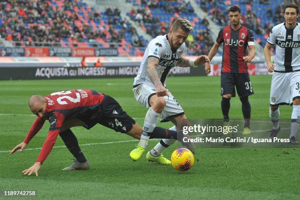 Juraj Kucka of Parma Calcio in action during the Serie A match between Bologna FC and Parma Calcio at Stadio Renato Dall'Ara on November 24, 2019 in...