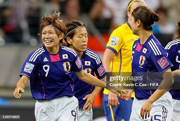 Nahomi Kawasumi of Japan celebrates after scoring against Sweden during the FIFA Women's World Cup Semi Final match between Japan and Sweden at the...