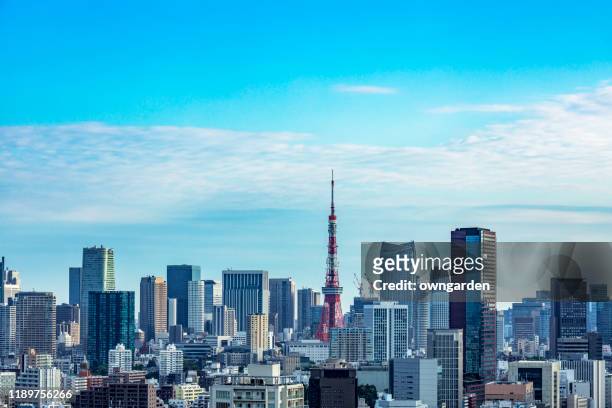 aerial view of tokyo skyline - prefeitura de tóquio imagens e fotografias de stock