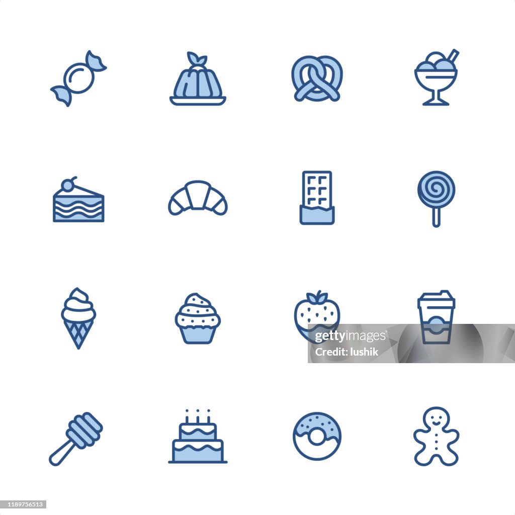 Sweet Food - Pixel Perfect blue outline icons