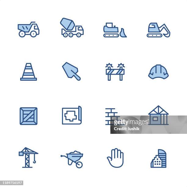 stockillustraties, clipart, cartoons en iconen met bouw-pixel perfect blauwe contour pictogrammen - wegenbouw