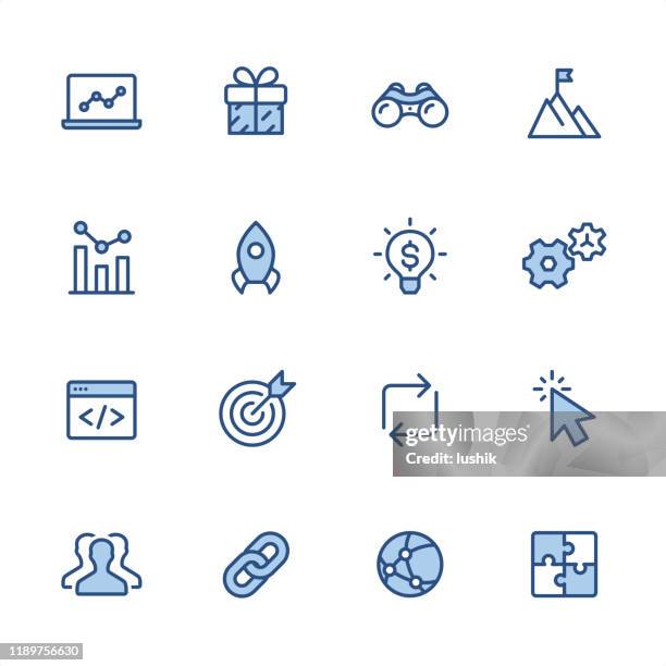 stockillustraties, clipart, cartoons en iconen met internet marketing-pixel perfect blauwe contour pictogrammen - wisselkoers