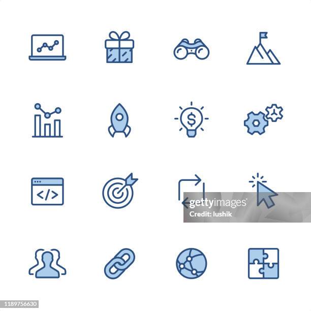 bildbanksillustrationer, clip art samt tecknat material och ikoner med internet marketing-pixel perfekt blå kontur ikoner - växelkurs