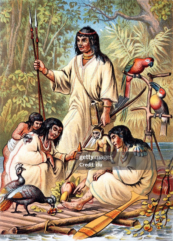 Indians Raft Antia Indians Family On A Raft High-Res Vector Graphic - Getty Images