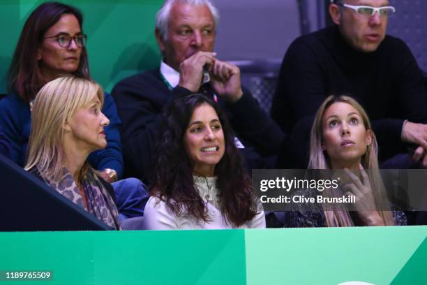 Ana Maria Parera, mother of Rafael Nadal, Xisca Perello, wife of Rafael Nadal and Maria Isabel Nadal, sister of Rafael Nadal of Spain watch the...