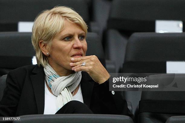 Manager Doris Fitschen of Germany ssits on the tribune during the FIFA Women's World Cup Semi Final match between Japan and Sweden at the FIFA World...