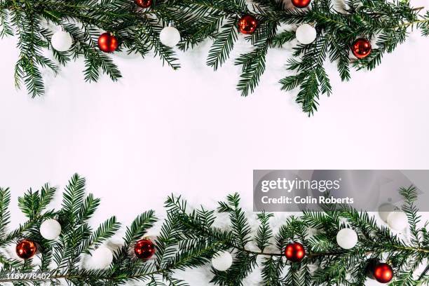 a double christmas background border - ramo albero natale bianco foto e immagini stock