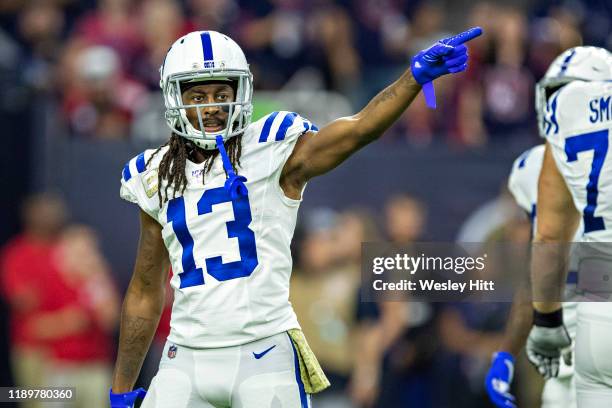 Hilton of the Indianapolis Colts signals first down during a game against the Houston Texans at NRG Stadium on November 21, 2019 in Houston, Texas....