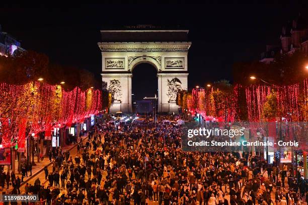 General view of the Champs-Elysees during the inauguration of the Champs-Elysees Avenue Christmas lights on November 24, 2019 in Paris, France.