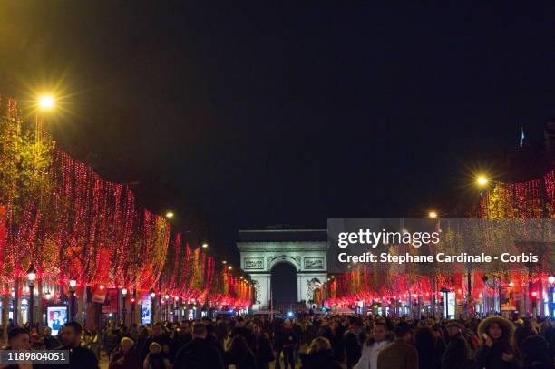 General view of the Champs-Elysees during the inauguration of the Champs-Elysees Avenue Christmas lights on November 24, 2019 in Paris, France.
