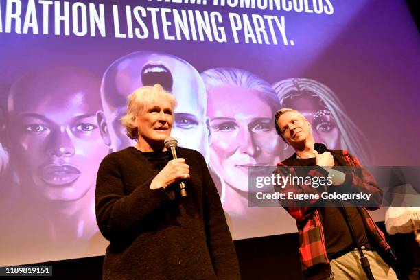 Glenn Close and John Cameron Mitchell speak on stage as they host a NY listening party for ANTHEM: HOMUNCULUS, a musical podcast available only on...