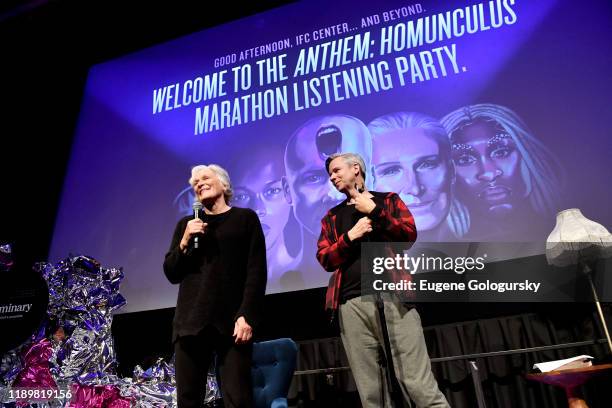 Glenn Close and John Cameron Mitchell speak on stage as they host a NY listening party for ANTHEM: HOMUNCULUS, a musical podcast available only on...