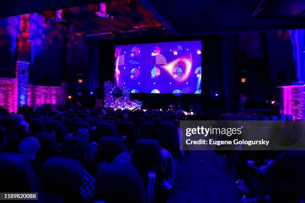 View of the visual projections during the NYC listening party hosted by Glenn Close and John Cameron Mitchell for ANTHEM: HOMUNCULUS, a musical...