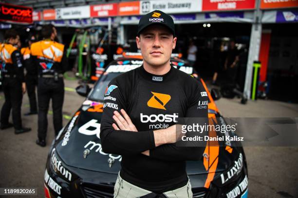 Richie Stanaway driver of the Boost Mobile Racing Holden Commodore ZB looks on during the Newcastle 500 as part of the 2019 Supercars Championship on...