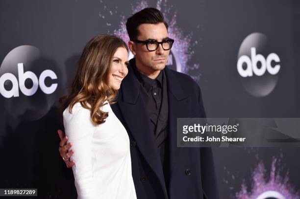 Sarah Levy and Dan Levy attend the 2019 American Music Awards at Microsoft Theater on November 24, 2019 in Los Angeles, California.