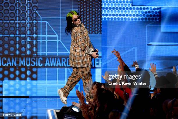 Billie Eilish accepts the Favorite Artist - Alternative Rock award onstage during the 2019 American Music Awards at Microsoft Theater on November 24,...