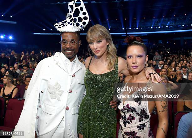 Billy Porter, Taylor Swift and Halsey attend the 2019 American Music Awards at Microsoft Theater on November 24, 2019 in Los Angeles, California.