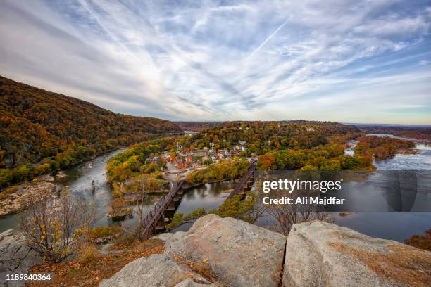 sunset at harpers ferry - potomac maryland stock-fotos und bilder