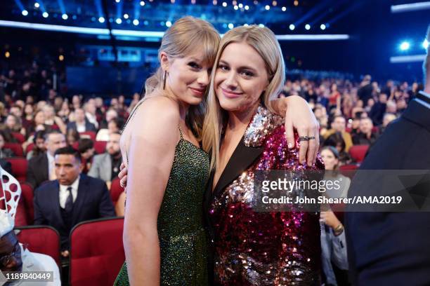 Taylor Swift and Kelsea Ballerini attend the 2019 American Music Awards at Microsoft Theater on November 24, 2019 in Los Angeles, California.