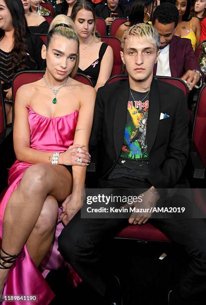 Dua Lipa and Anwar Hadid attend the 2019 American Music Awards at Microsoft Theater on November 24, 2019 in Los Angeles, California.