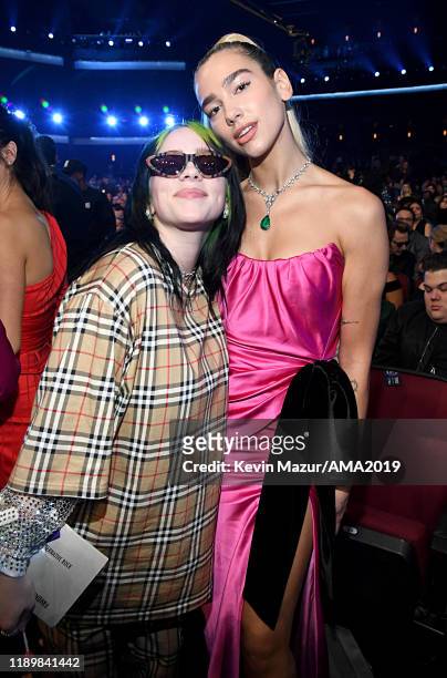 Billie Eilish and Dua Lipa attend the 2019 American Music Awards at Microsoft Theater on November 24, 2019 in Los Angeles, California.