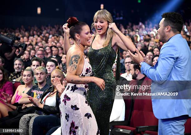 Halsey and Taylor Swift attend the 2019 American Music Awards at Microsoft Theater on November 24, 2019 in Los Angeles, California.