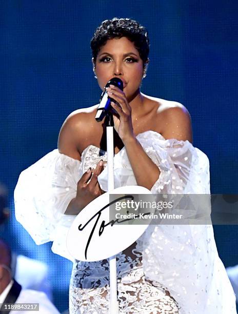 Toni Braxton performs onstage during the 2019 American Music Awards at Microsoft Theater on November 24, 2019 in Los Angeles, California.
