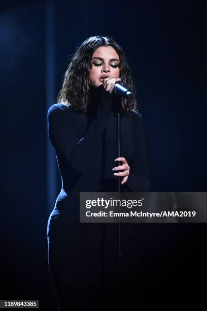 Selena Gomez performs onstage during the 2019 American Music Awards at Microsoft Theater on November 24, 2019 in Los Angeles, California.