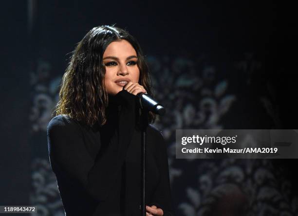 Selena Gomez performs onstage during the 2019 American Music Awards at Microsoft Theater on November 24, 2019 in Los Angeles, California.