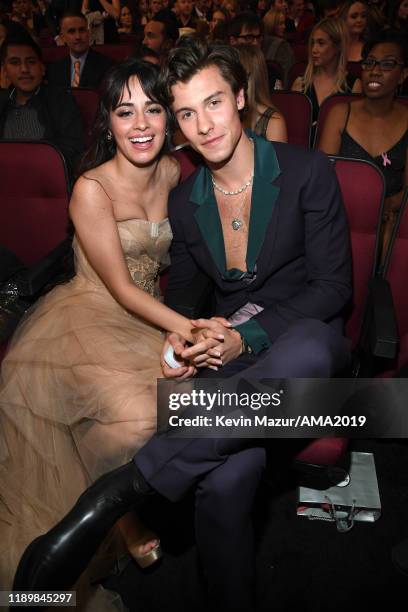 Camila Cabello and Shawn Mendes attend the 2019 American Music Awards at Microsoft Theater on November 24, 2019 in Los Angeles, California.