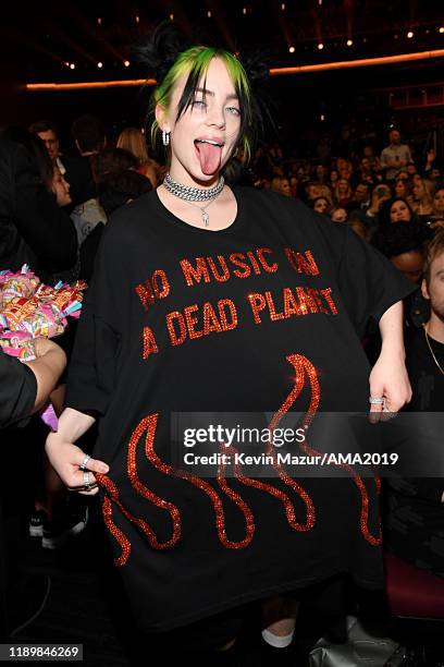 Billie Eilish attends the 2019 American Music Awards at Microsoft Theater on November 24, 2019 in Los Angeles, California.