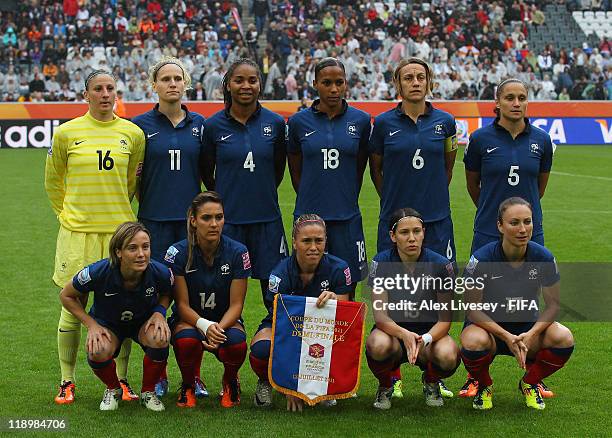 The France team line up before the FIFA Women's World Cup Semi Final match between France and USA at Borussia-Park Stadium on July 13, 2011 in...