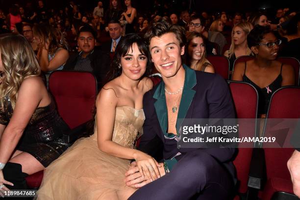 Camila Cabello and Shawn Mendes attend the 2019 American Music Awards at Microsoft Theater on November 24, 2019 in Los Angeles, California.