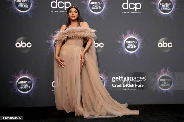 Toni Braxton poses in the press room during the 2019 American Music Awards at Microsoft Theater on November 24, 2019 in Los Angeles, California.