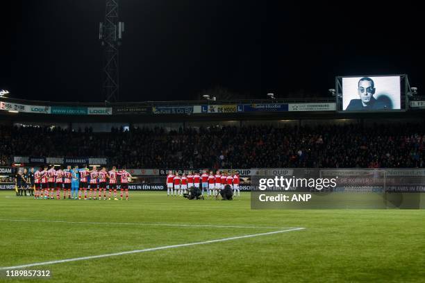 One minute silence because of dead Jules Deelder during the Dutch Eredivisie match between Sparta Rotterdam and AZ Alkmaar at Sparta Stadium Het...
