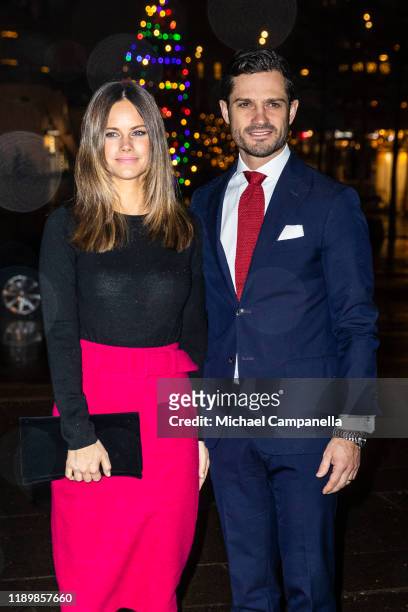 Princess Sofia of Sweden and Prince Carl Philip of Sweden attend the concert Christmas in Vasastan at Gustaf Vasa Church on December 21, 2019 in...