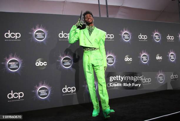 Lil Nas X, winner of the Favorite Song - Rap/Hip-Hop for “Old Town Road” ft. Billy Ray Cyrus poses in the press room during the 2019 American Music...