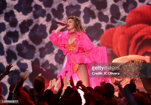 Shania Twain performs onstage during the 2019 American Music Awards at Microsoft Theater on November 24, 2019 in Los Angeles, California.